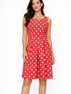 R&K Red and White Polka Dot Sleeveless Midi Dress